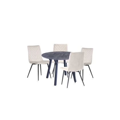 1.1m Concrete Round Dining Table Set with 4 x Retro Taupe Velvet Chairs