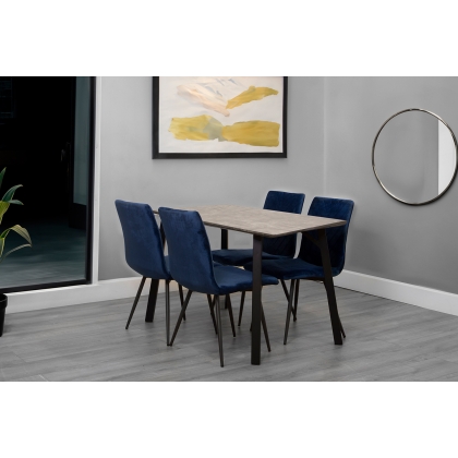 1.2m Concrete Dining Table Set with 4 x Retro Blue Velvet Chairs