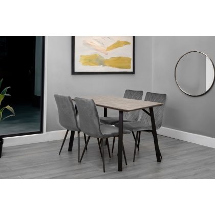 1.2m Concrete Dining Table Set with 4 x Retro Grey Velvet Chairs