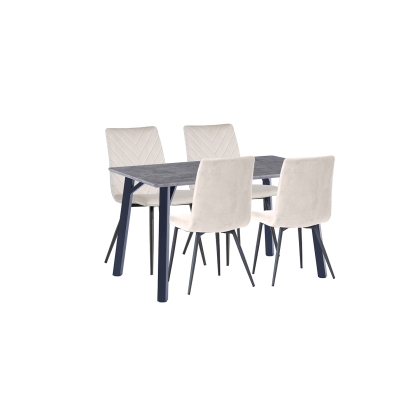 1.2m Concrete Dining Table Set with 4 x Retro Taupe Velvet Chairs
