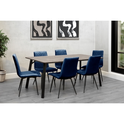 1.8m Concrete Dining Table Set with 6 x Retro Blue Velvet Chairs