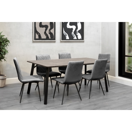 1.8m Concrete Dining Table Set with 6 x Retro Grey Velvet Chairs