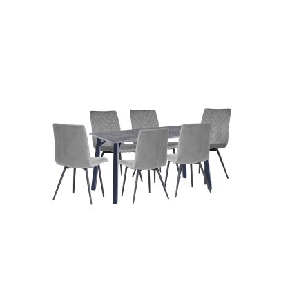 1.8m Concrete Dining Table Set with 6 x Retro Grey Velvet Chairs