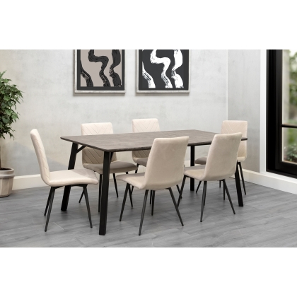 1.8m Concrete Dining Table Set with 6 x Retro Taupe Velvet Chairs