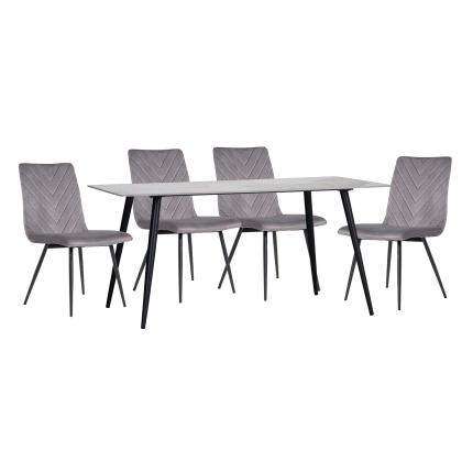 1.6m Sintered Stone Dining Table Set with 4 x Grey Velvet Chairs