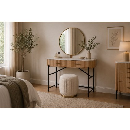 Reed Pleated Boucle Ottoman Stool