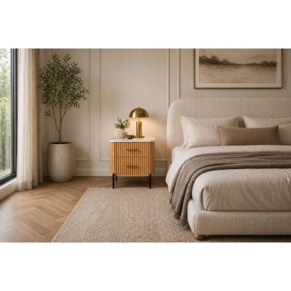 Reed Mango Wood & Marble 2 Drawer Bedside Table