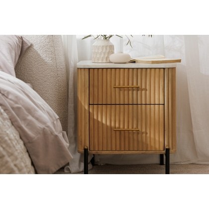 Reed Mango Wood & Marble 2 Drawer Bedside Table
