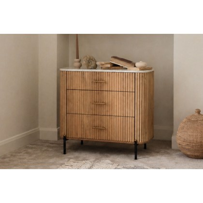 Reed Mango Wood & Marble 3 Drawer Chest of Drawers