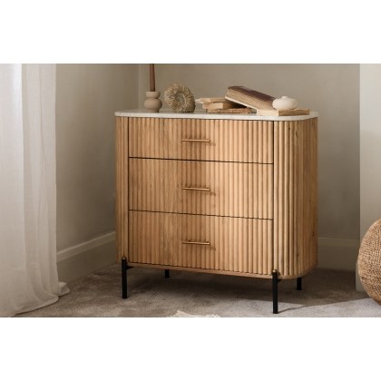 Reed Mango Wood & Marble 3 Drawer Chest of Drawers