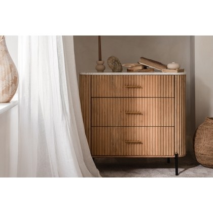 Reed Mango Wood & Marble 3 Drawer Chest of Drawers