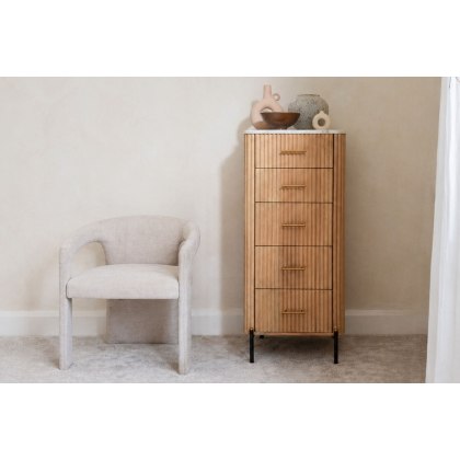 Reed Mango Wood & Marble 5 Drawer Tall Chest of Drawers