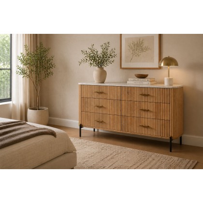 Reed Mango Wood & Marble 6 Drawer Wide Chest of Drawers
