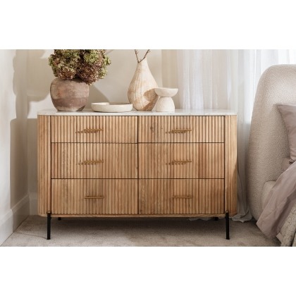 Reed Mango Wood & Marble 6 Drawer Wide Chest of Drawers