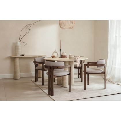 Ida Travertine Stone 120cm Round Dining Table with Cylindrical Legs