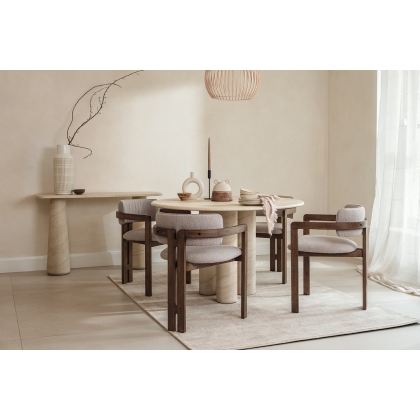 Idless Travertine Stone Round Dining Table with Cylindrical Legs