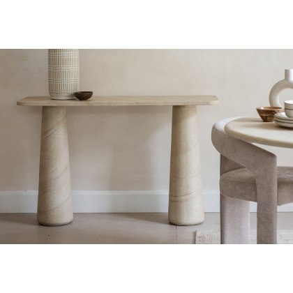 Ida Travertine Stone Console Table with Cylindrical Legs