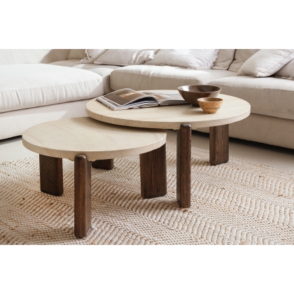 Idless Small Nesting Coffee Table with Travertine Stone Top