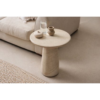 Ida Travertine Stone Lamp Table with Cylindrical Base