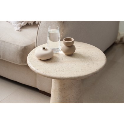 Idless Travertine Stone Lamp Table with Cylindrical Base