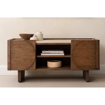 Ida Walnut Finish TV Unit with Travertine Stone Top