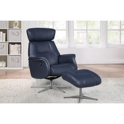 Murcia Swivel Recliner Chair & Footstool in Navy
