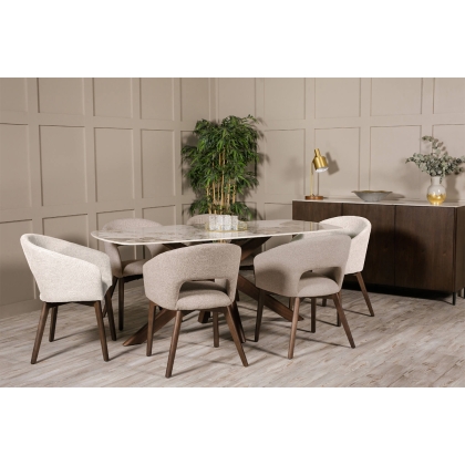 Ariyan Curved Fabric Dining Chairs in Latte (Pair)