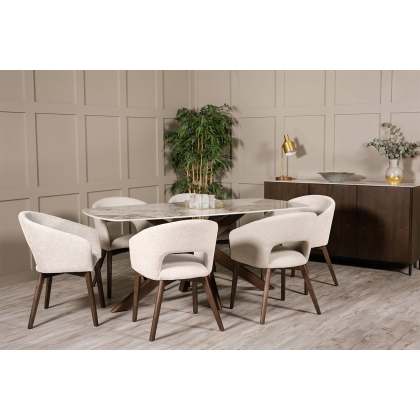 Ariyan Curved Fabric Dining Chairs in Natural (Pair)