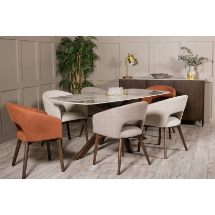 Ariyan Curved Fabric Dining Chairs in Rust (Pair)