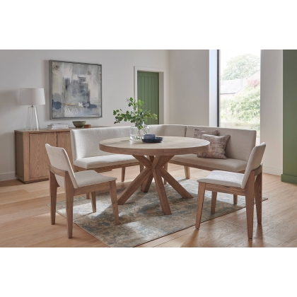 Feltz Smoked Oak and Fabric Short Dining Bench in Natural