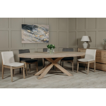 Feltz Smoked Oak 235cm Oval Dining Table Set with 6 Chairs