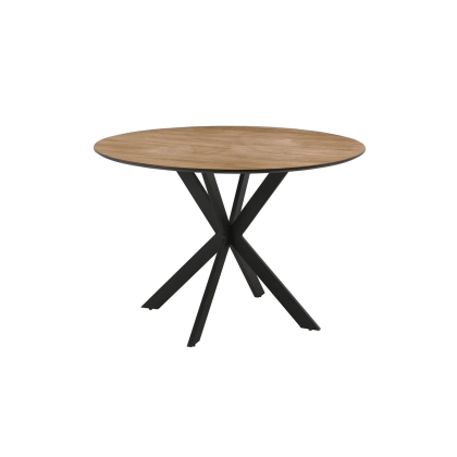 Sadie Industrial 110cm Round Dining Table in Oak Finish