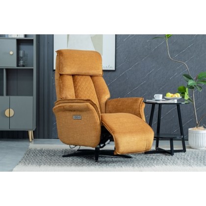 Evo Soft Touch Fabric 360 Swivel Dual Motor Electric Recliner Chair in Amber