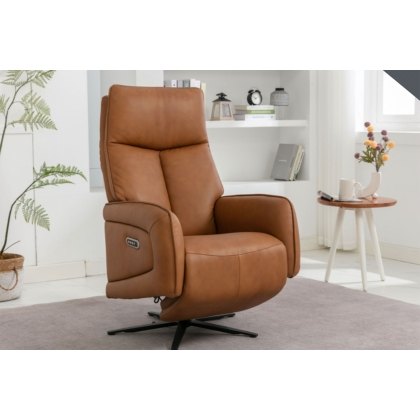 Pablo Leather 360 Swivel Triple Motor Electric Recliner Chair in Camel