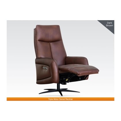 Pablo Leather 360 Swivel Triple Motor Electric Recliner Chair in Dark Brown