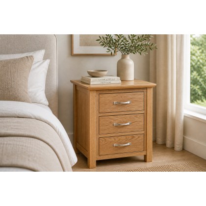 Devon Solid Oak 3 Drawer Bedside Table