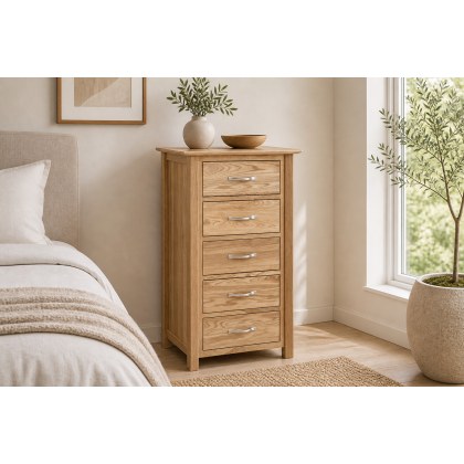Devon Solid Oak 5 Drawer Wellington Chest of Drawers