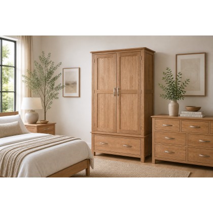 Devon Solid Oak 1 Drawer Wardrobe