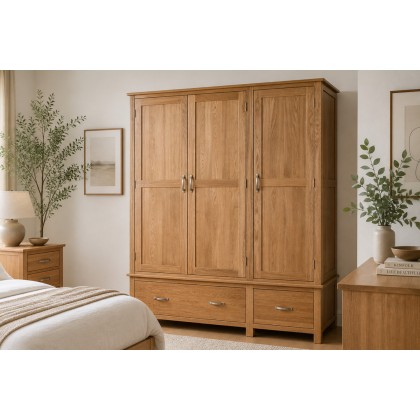 Devon Solid Oak Triple Wardrobe