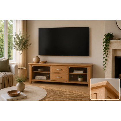 Devon 100% Solid Oak Large TV Unit with Glass Doors Devon 100% Solid Oak Large TV Unit with Glass Doors