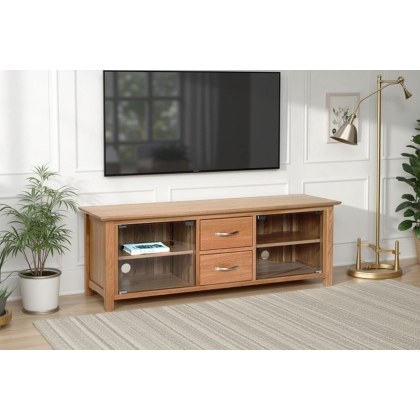 Moda 100% Solid Oak Large TV Unit with Glass Doors