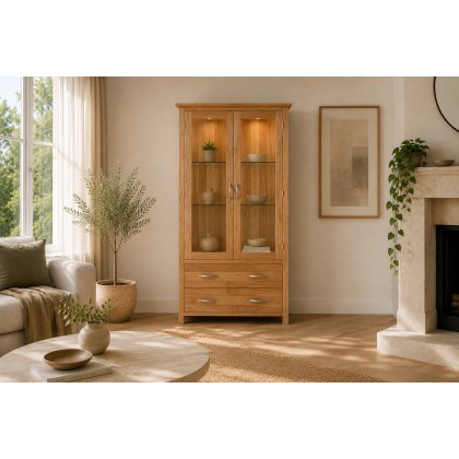 Devon 100% Solid Oak Glass Display Cabinet