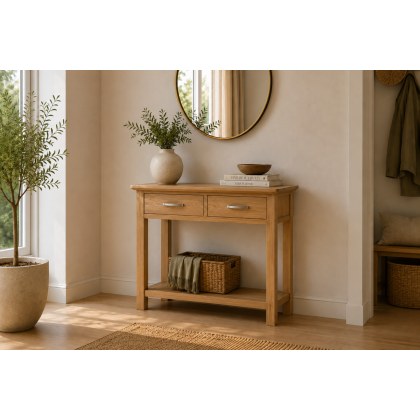 Devon 100% Solid Oak Console Table 2 Drawer Devon 100% Solid Oak Console Table 2 Drawer