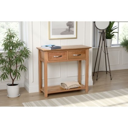 Moda 100% Solid Oak Console Table 2 Drawer