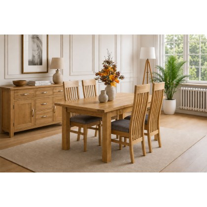 Devon 100% Solid Oak Extending Dining Table & 4 Slatted Back Chairs