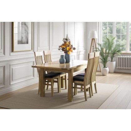 Moda 100% Solid Oak Extending Dining Table & 6 Slatted Back Chairs PU Seat