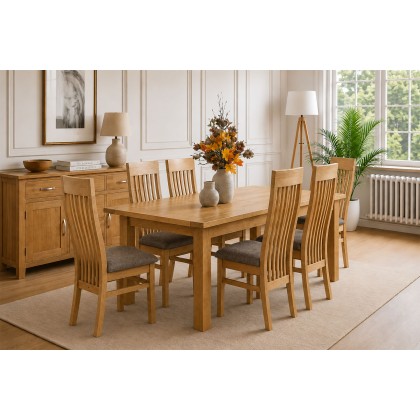 Devon 100% Solid Oak Extending Dining Table & 6 Slatted Back Chairs