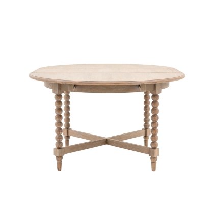 Gallery Direct Artisan Limewash Oak Extending Round Dining Table with Bobbin Detail