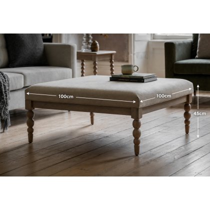 Gallery Direct Artisan Limewash Oak Coffee Table with Fabric Top and Bobbin Detail