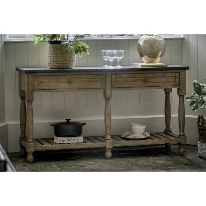 Gallery Direct Vancouver Rustic Pine Console Table with Marble Top